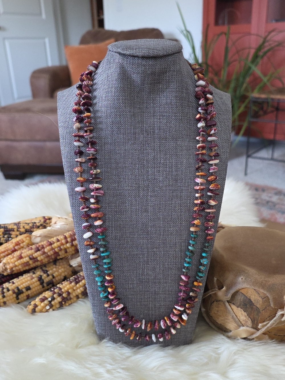 Native American Santo Domingo Purple Spiny & Turquoise Double Strand Necklace 💜